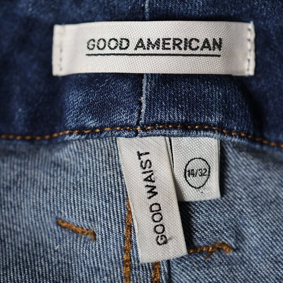 Good American Jeans Womens 14 32 Blue Good Waist Denim Distressed Whiskering - Picture 7 of 14